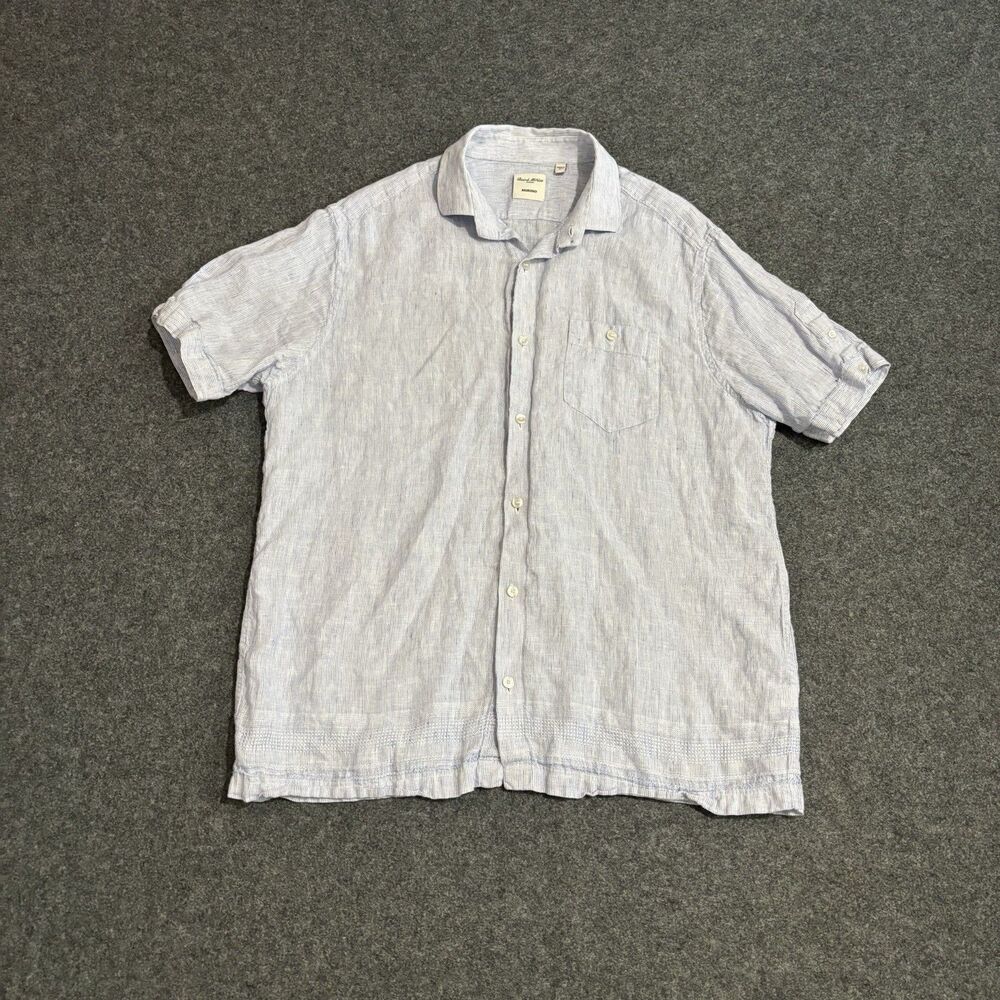 Murano Baird Mcnutt Button Shirt Men's Large 100% Linen Striped Blue